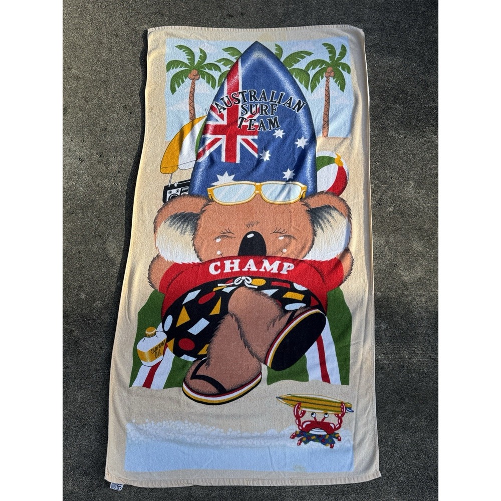 Vintage Seaside Australian Surf Team Koala Beach Towel Made in Taiwan